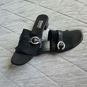 Munro Black Mules with Gold Accent